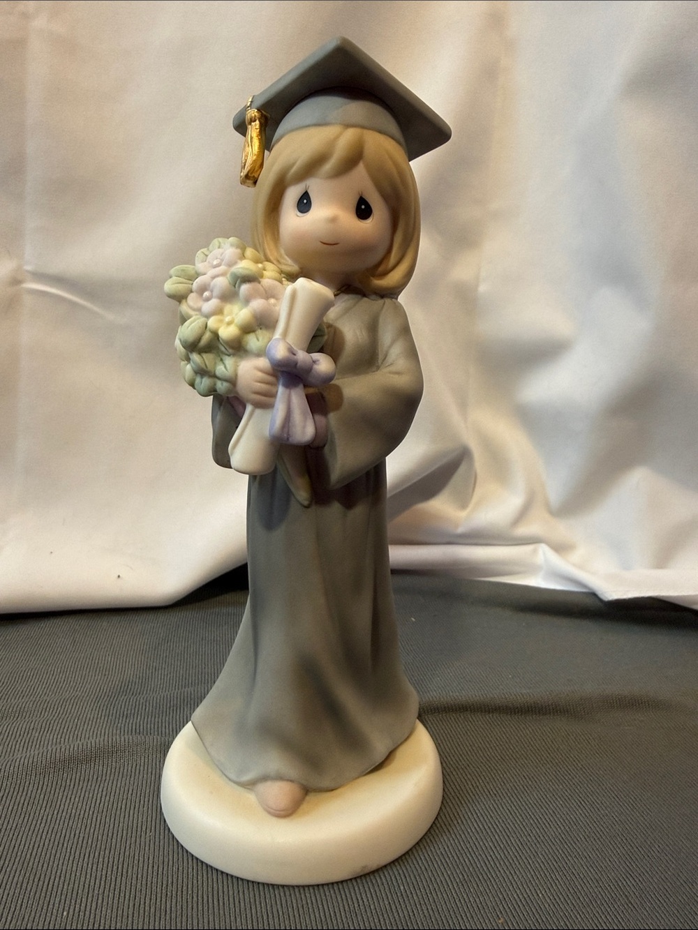 Precious Moments Gray Graduation Figurine with Pastel Bouquet
